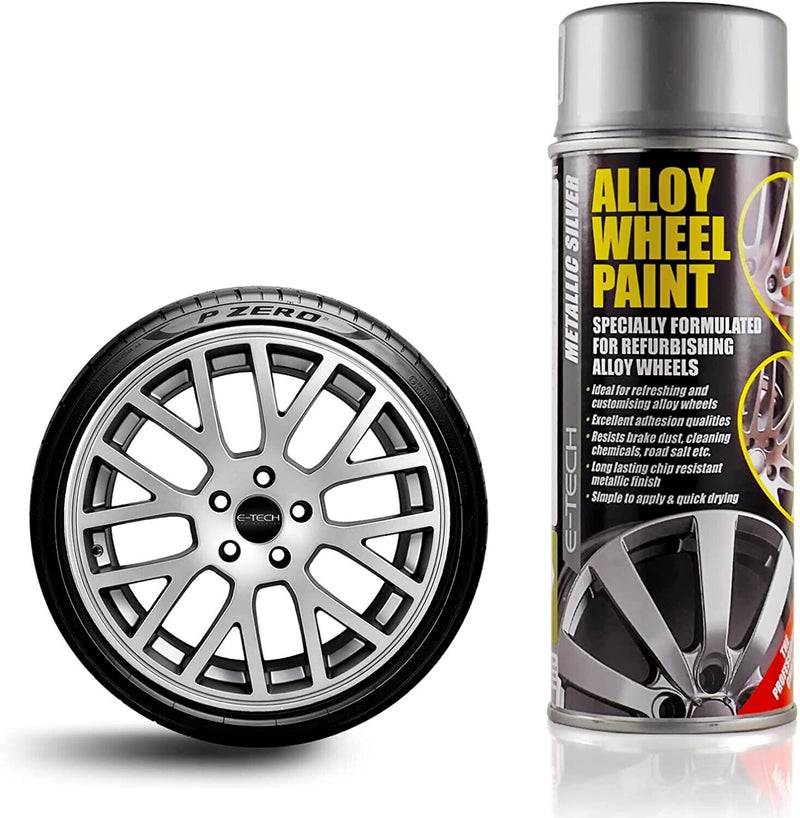 2x E-Tech Metallic Silver Car Alloy Wheel Refurbishment Spray Paint 400ml +Caps