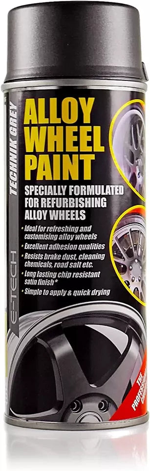 E Tech 3x Grey Car Alloy Wheel Spray Paint Self Etch Primer Clear Lacquer Caps