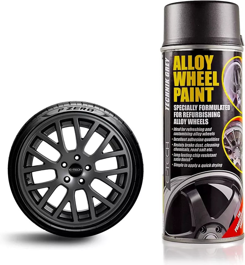 E Tech 3x Grey Car Alloy Wheel Spray Paint Self Etch Primer Clear Lacquer Caps