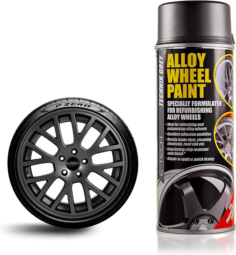 2x E-Tech Technik Grey Car Alloy Wheel Spray Paint Refurbishment Can 400ml +Caps