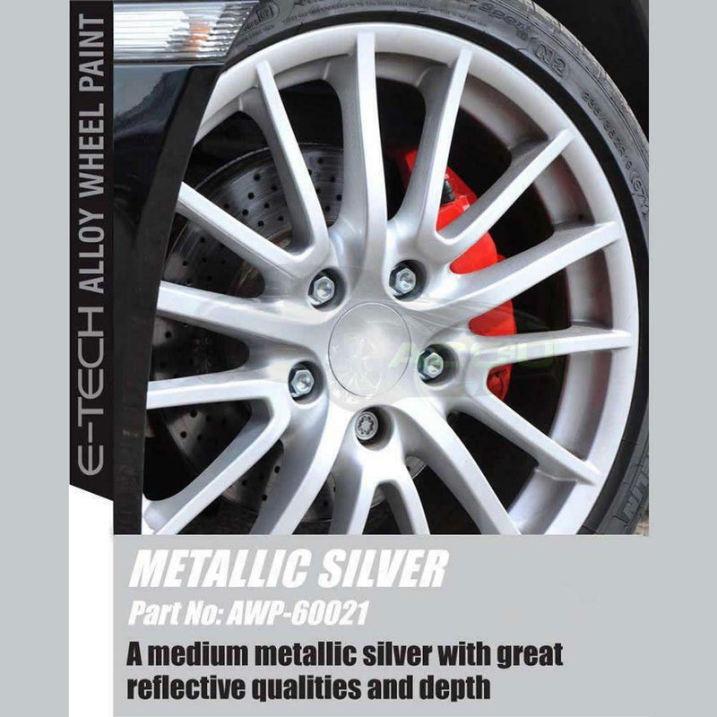 E-Tech Metallic Silver Car Alloy Wheel Spray Paint Can + Clear Lacquer +Caps