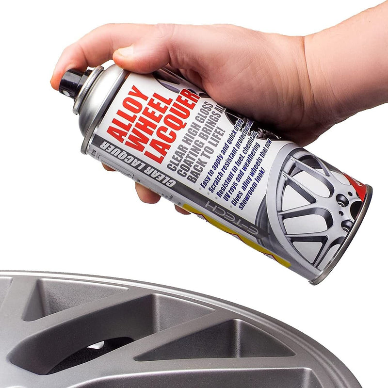 E-Tech Metallic Silver Car Alloy Wheel Spray Paint Can + Clear Lacquer +Caps