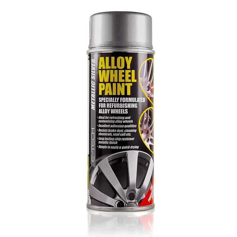 E-Tech 2x Silver Car Alloy Wheel Spray Paint + 1x Clear Lacquer 400ml Cans +Caps