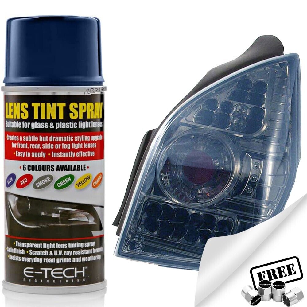 E-Tech Blue Lens Tint Spray For Car Glass Plastic Light Lamp 150ml Can +Caps