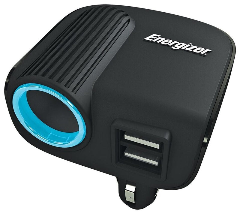 Energizer 12/24v Car Cigarette Lighter Socket Twin USB Ports Power Adapter +Caps