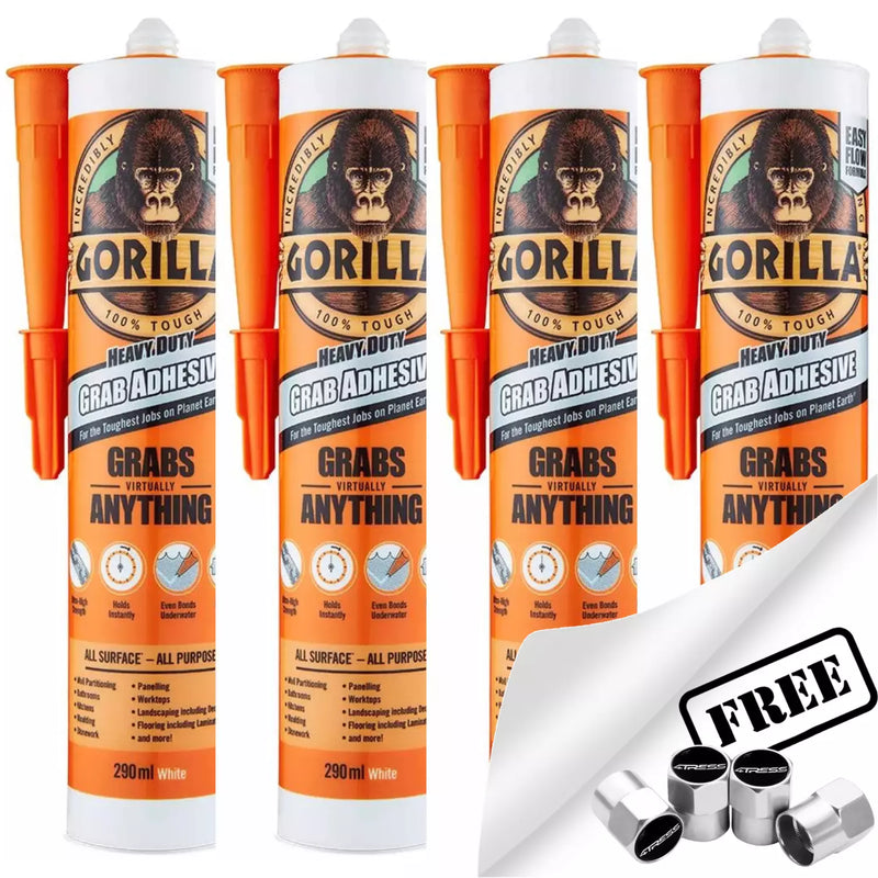 4x Gorilla Heavy Duty Grab Adhesive All Purpose Instant Grip Glue Waterproof +Caps