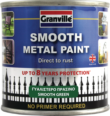 Granville Smooth Green Finish Direct To Rust Metal Brush On Paint Tin +Caps