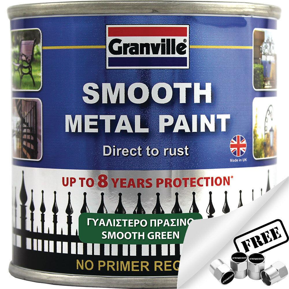 Granville Smooth Green Finish Direct To Rust Metal Brush On Paint Tin +Caps