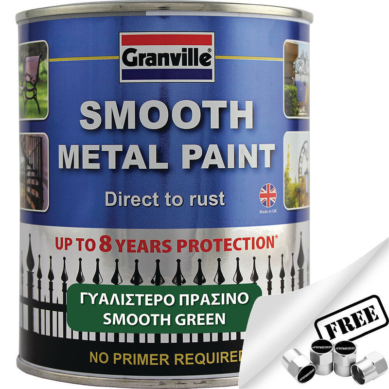 Granville Smooth Green Finish Direct To Rust Metal Brush On Paint Tin +Caps