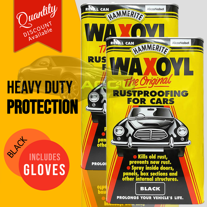 2x Hammerite Waxoyl BLACK Car Underbody Seal Rust Proofing Treatment 5L Can +Gloves