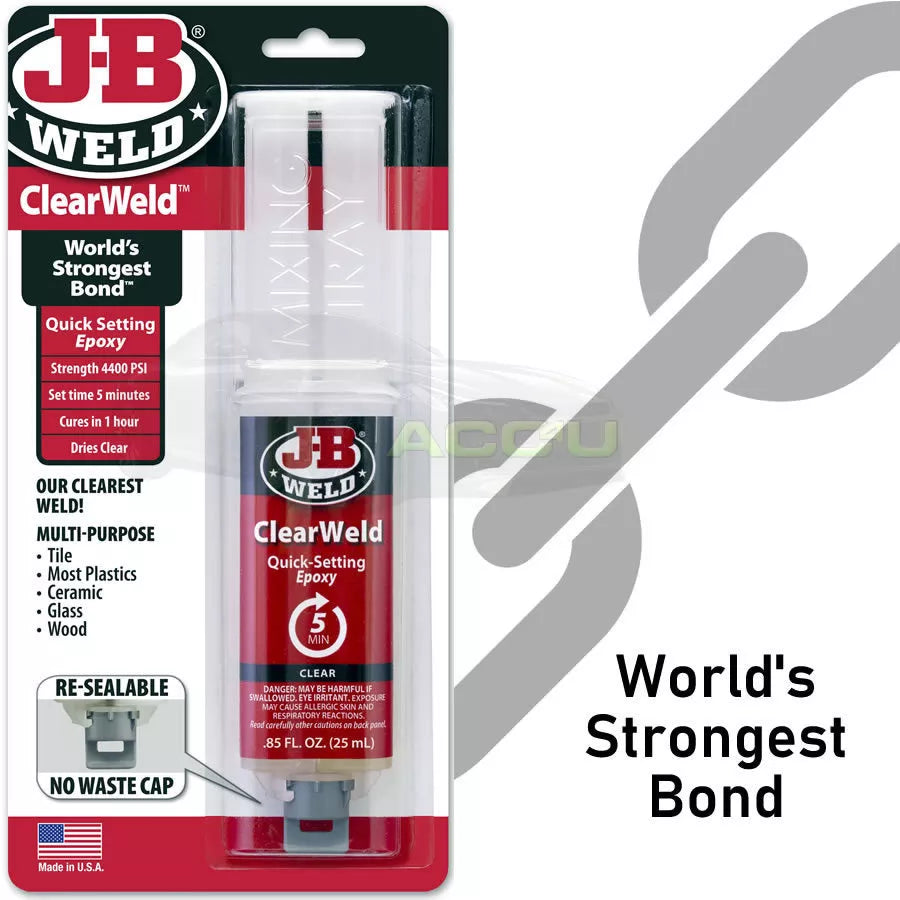 JB Weld Clear Weld Quick Set Plastic Ceramic Glass Wood Epoxy Glue Syringe