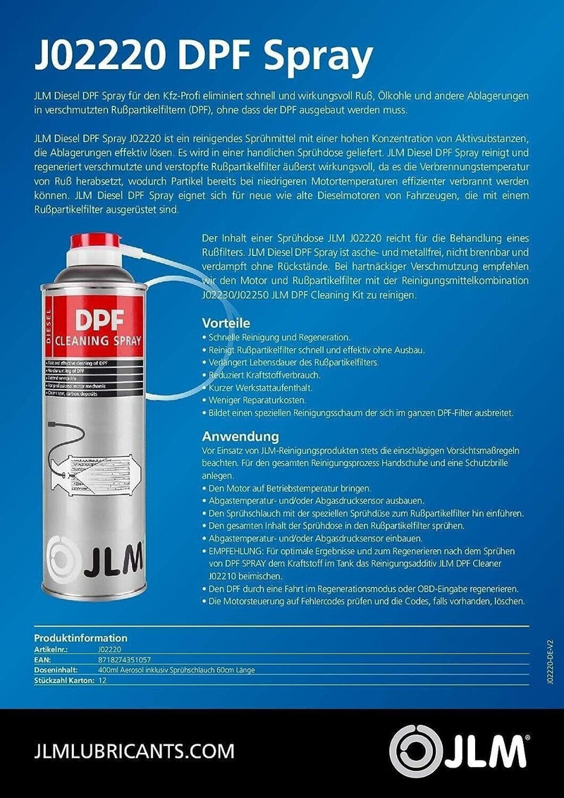 JLM DPF Diesel Particulate Filter Cleaning Spray 400ml Can With Hose + Caps