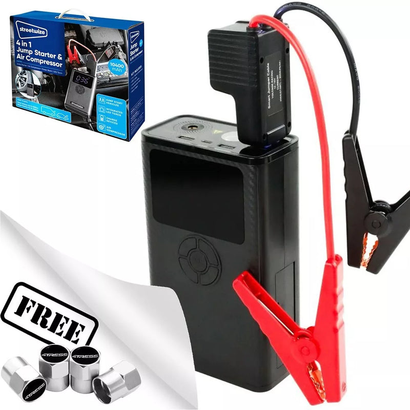 Car Van Battery Jump Starter Air Compressor 12v 800A USB Power Bank + Caps