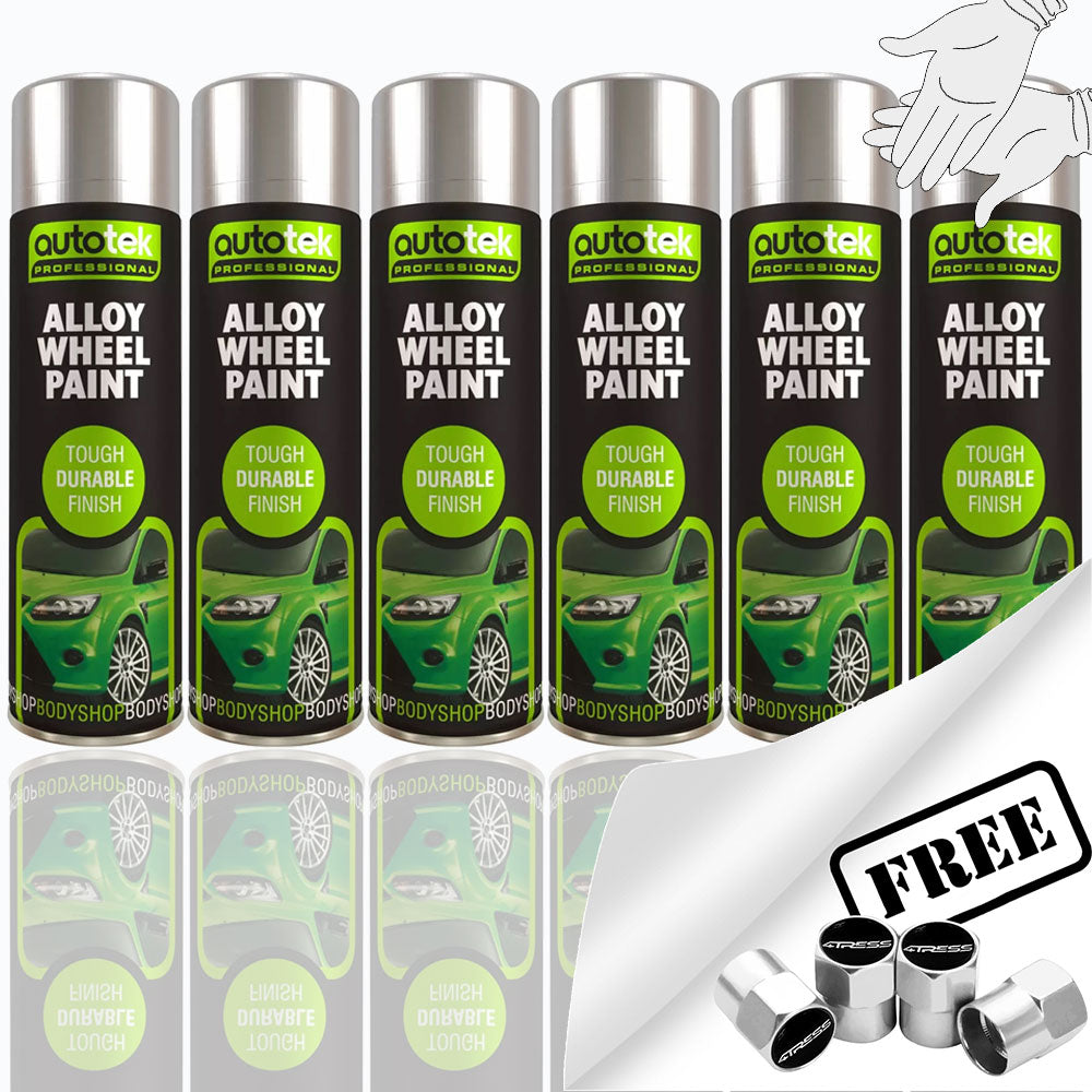 6 x Autotek SILVER ALLOY WHEEL Spray Paint Aerosol Professional 500ml Cans+G+C✅