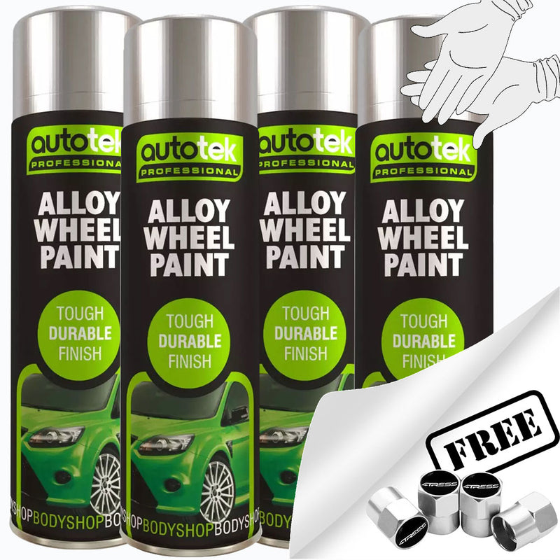 4 x Autotek SILVER ALLOY WHEEL Spray Paint Aerosol Professional 500ml Cans+G+C✅