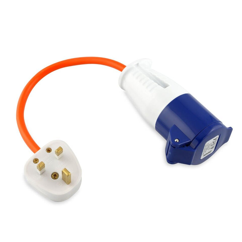 Mains Plug to Caravan Camping 3 Pin Power Hookup Socket Converter Adapter +Caps