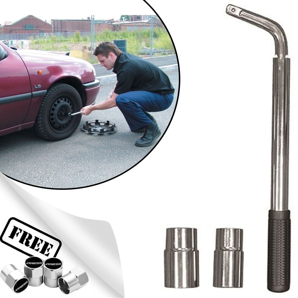 Car Telescopic Extending 17, 19, 21, 23mm Multi Socket Wheel Wrench Brace +Caps