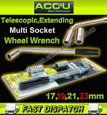 Car Telescopic Extending 17, 19, 21, 23mm Multi Socket Wheel Wrench Brace +Caps