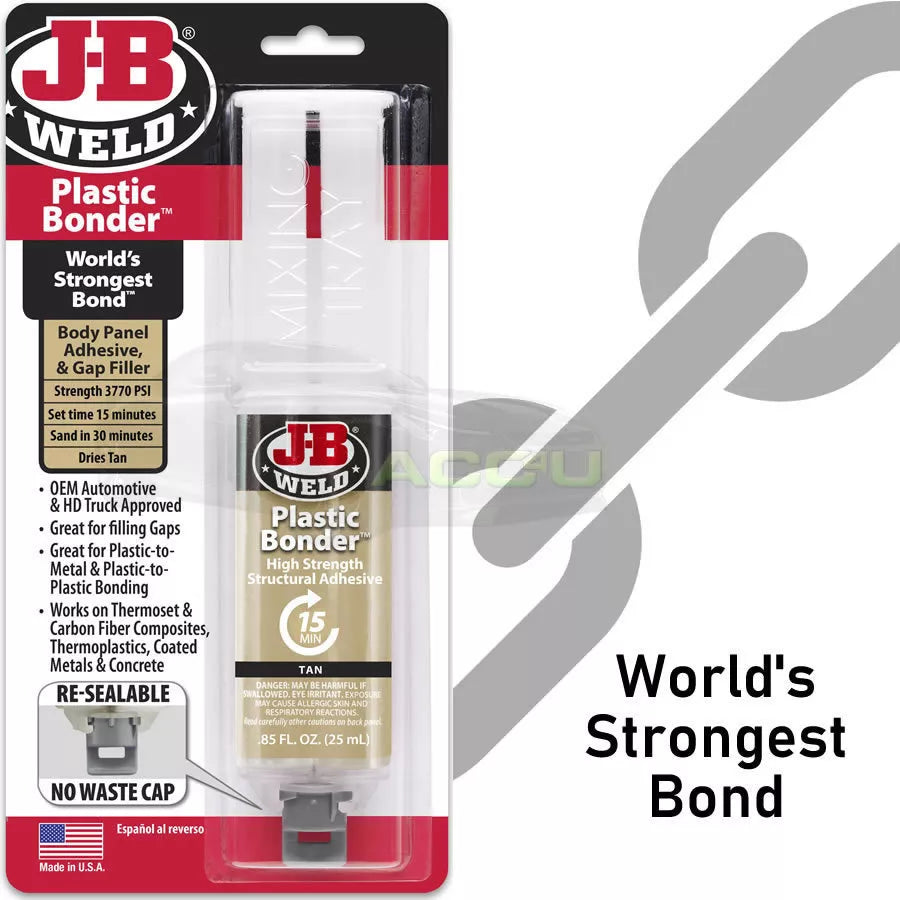 JB Weld Plastic Bonder Tan Body Panel Adhesive & Gap Filler Epoxy Bond Syringe