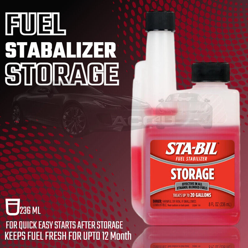 2 x STA-BIL Stabil Fuel Stabilizer Petrol Car Fuel Storage Treatment 236ml +Caps