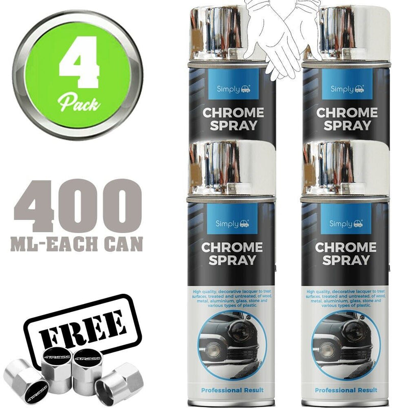 4 x Car Wheel Spray Paint CHROME Look Effect Professional 400ml Can + G + Caps