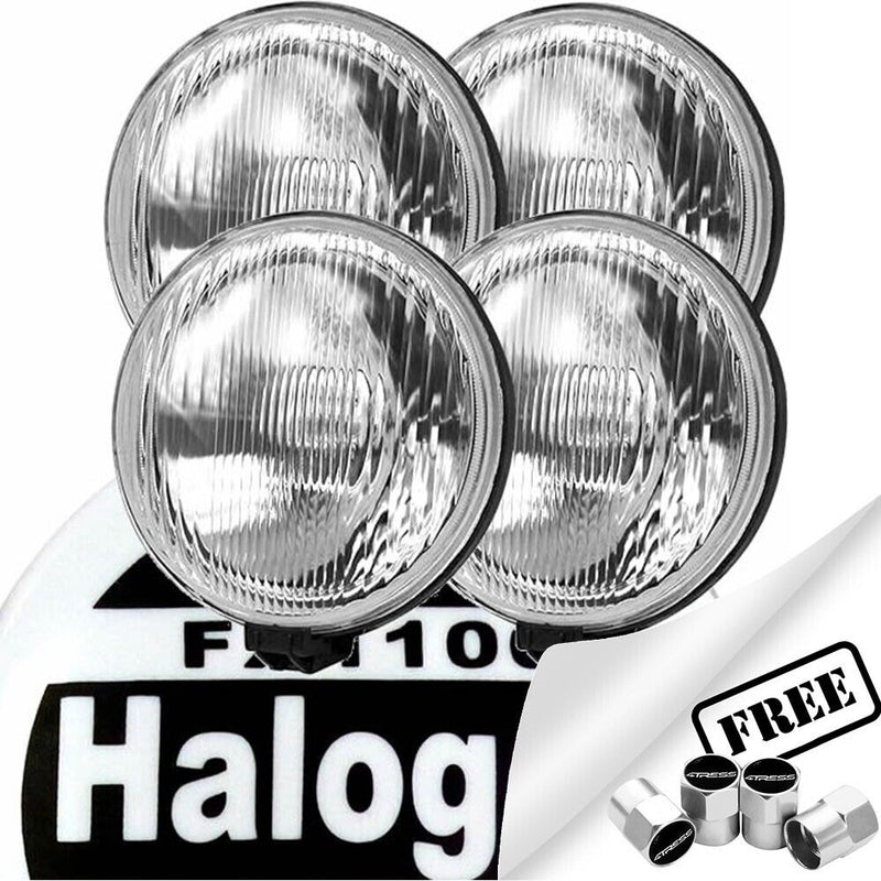 4x 12v Van Rally Sport Giant Round Driving Halogen Spot Lamps Lights +Covers +Caps