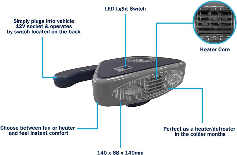 Streetwize 12v Portable Electric Car Heater Defroster Auto Heater Fan & Light +Caps