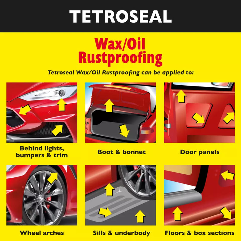 2x Tetroseal Clear Wax Oil Car Rustproofing WAXOYL Rust Protection 5L +Caps