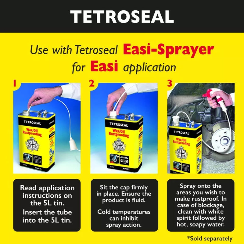 2x Tetroseal Clear Wax Oil Car Rustproofing WAXOYL Rust Protection 5L +Caps