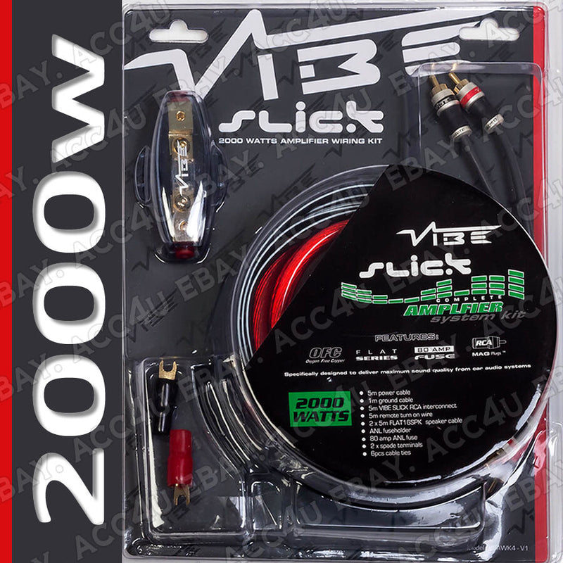Vibe Audio Slick 12v 4 Awg Gauge 2000 Watts System Car Amp Amplifier Wiring Kit +Caps