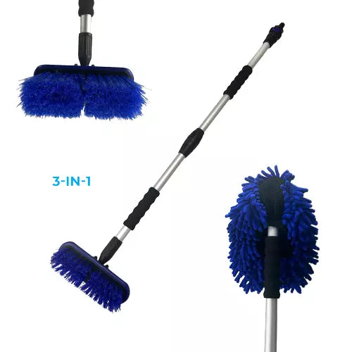 3-in-1 Car Wash Brush Window Cleaning Set Water Fed Extendable Telescopic Rod