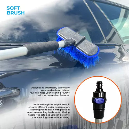 3-in-1 Car Wash Brush Window Cleaning Set Water Fed Extendable Telescopic Rod