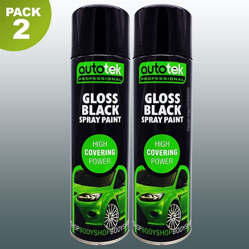 2 x Autotek Gloss Black Spray Paint Professional Bodyshop High Covering Power+G+C✅