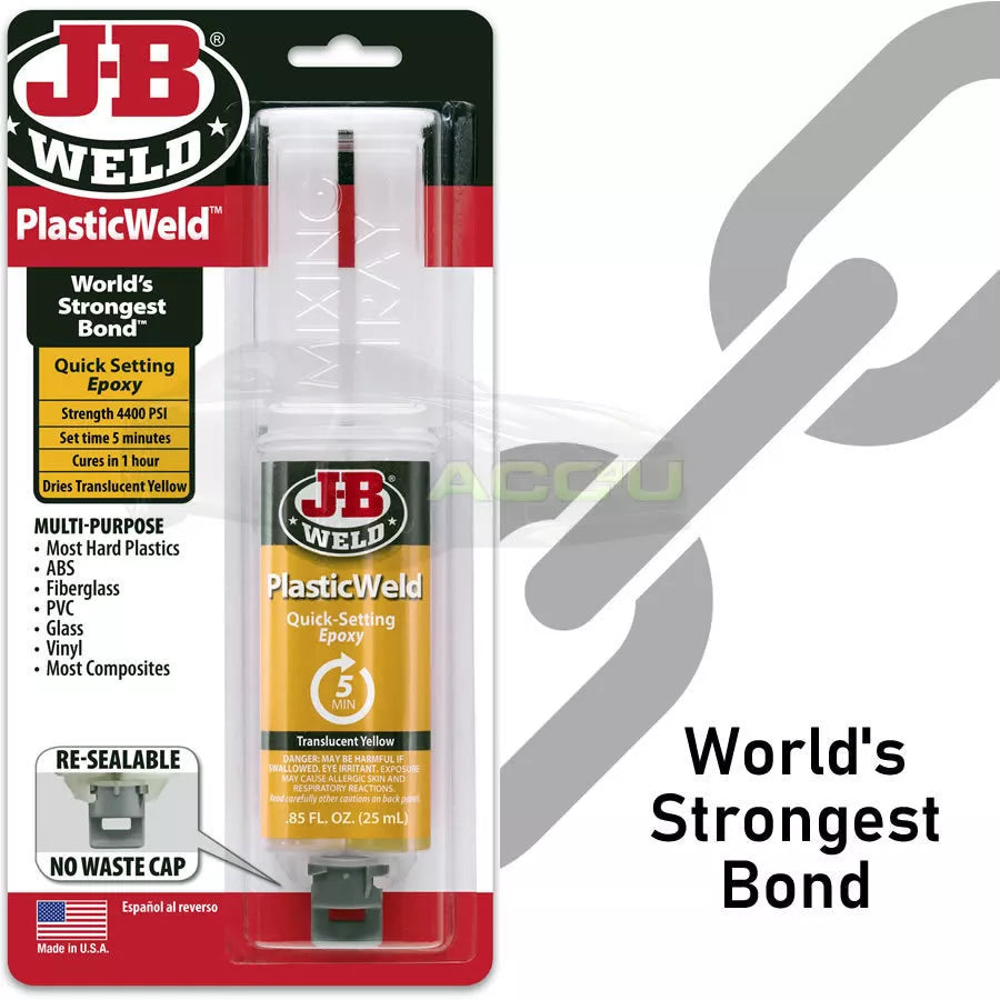 JB Weld Plastic Weld Plastic Fiberglass Vinyl Glass PVC Epoxy Glue Syringe