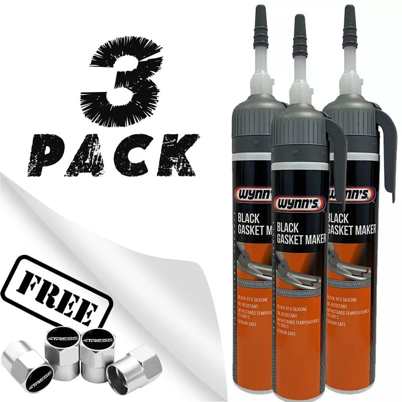 3x Wynns Black Gasket Maker RTV Silicone High Temperature 260°C +CAPS