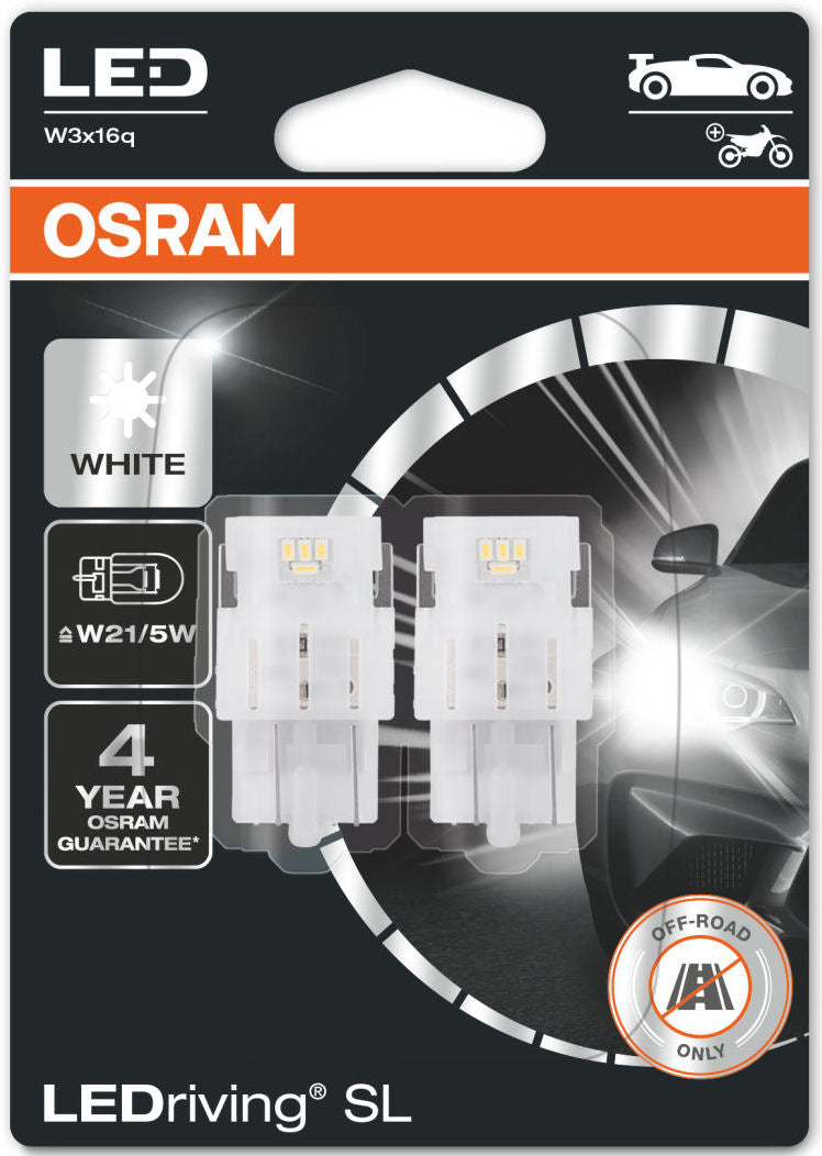 Osram SL 12v Car W21/5W 580 Wedge DRL Light White Bulbs
