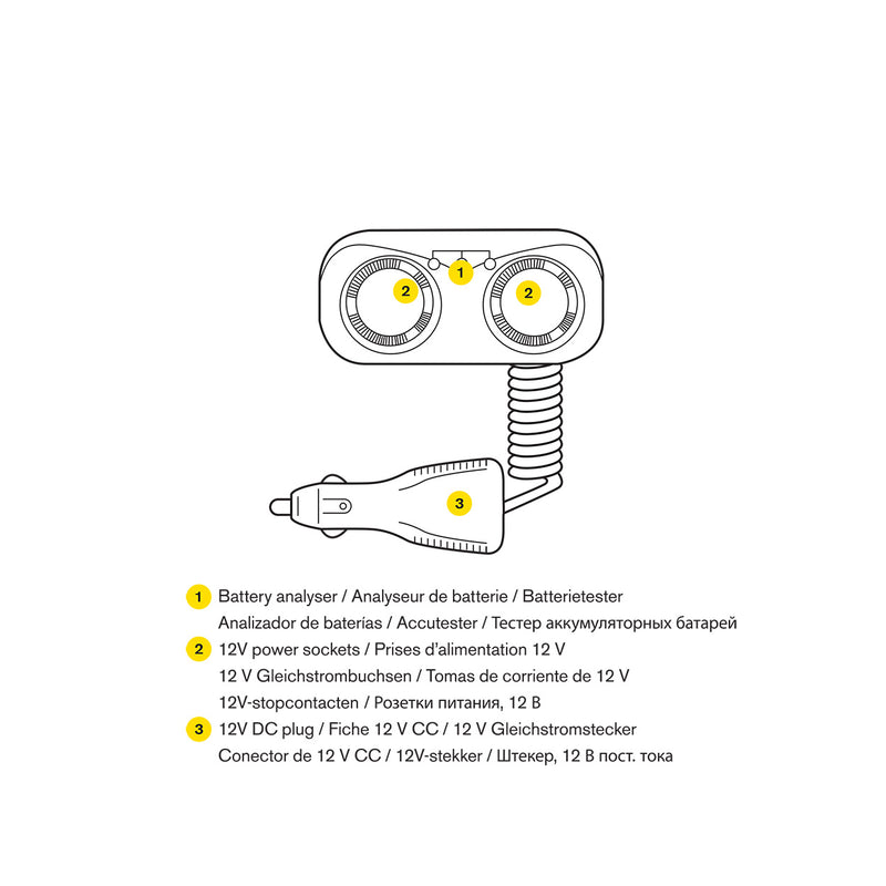 Ring RMS2 12v Car 2 Way Cigarette Lighter Multi Socket Power Adapter+Battery Analyser