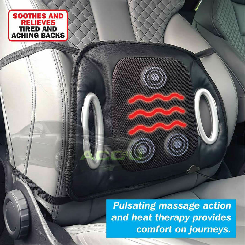 12v Car Seat Heated Massaging Pulsating Massage Lumbar Back Support Single Cushion